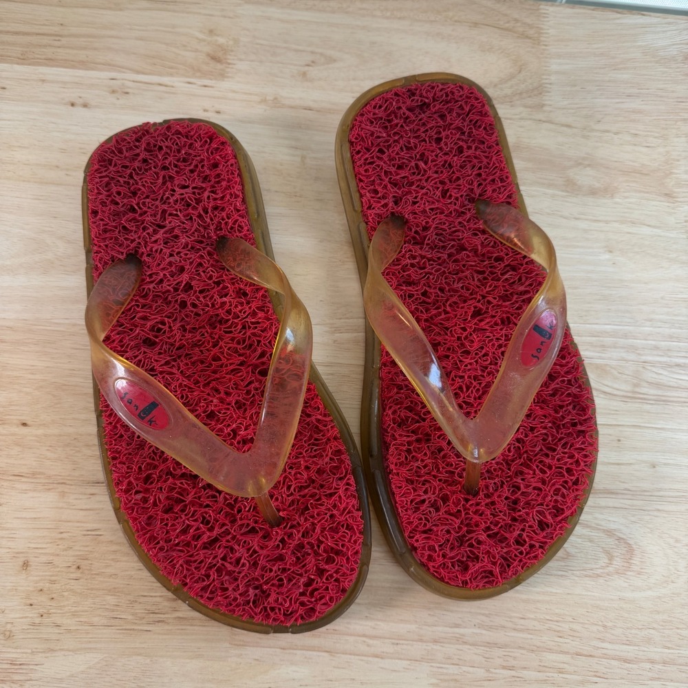 Sanuk Voodoo Flip Flops Sandals Women's Clear Red Slip-On Thong VTG Y2K 90s - 8